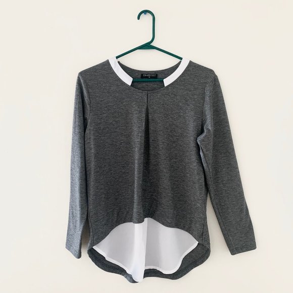Chasecult Tops - 2/$30 Mandarin Collar Underlay Sweater Grey White